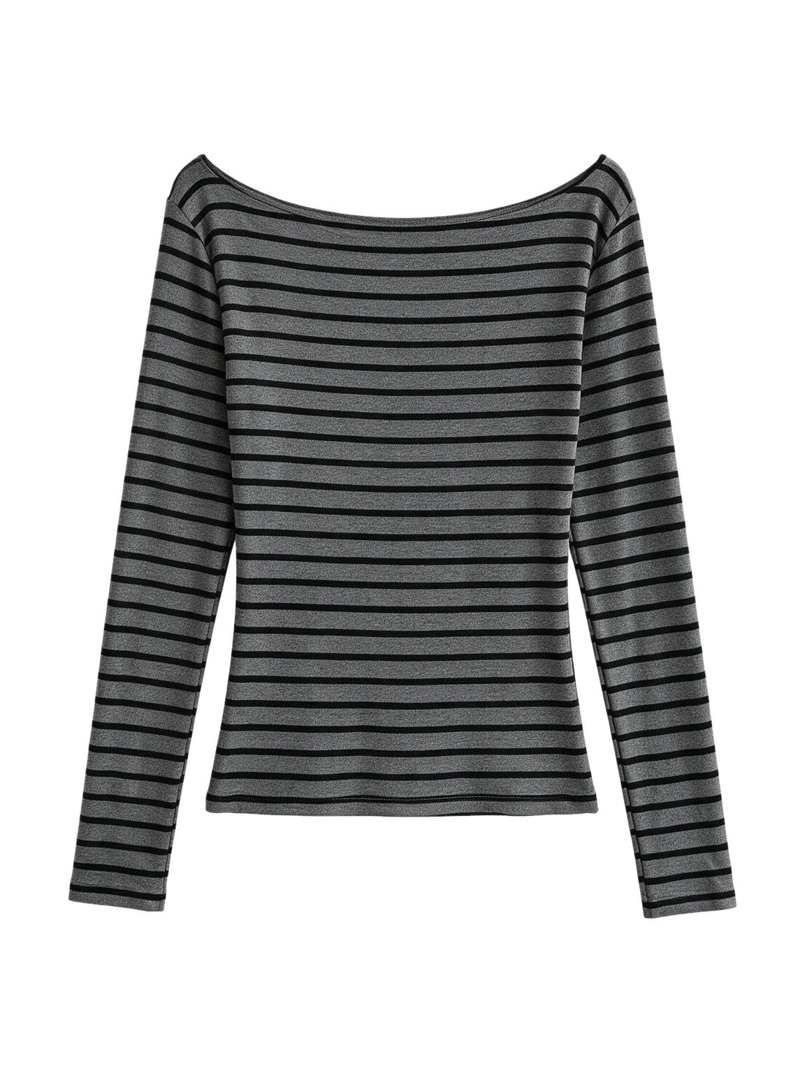 Grey and black striped off shoulder long sleeve top