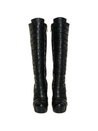 Black multi strap knee high wedge boots