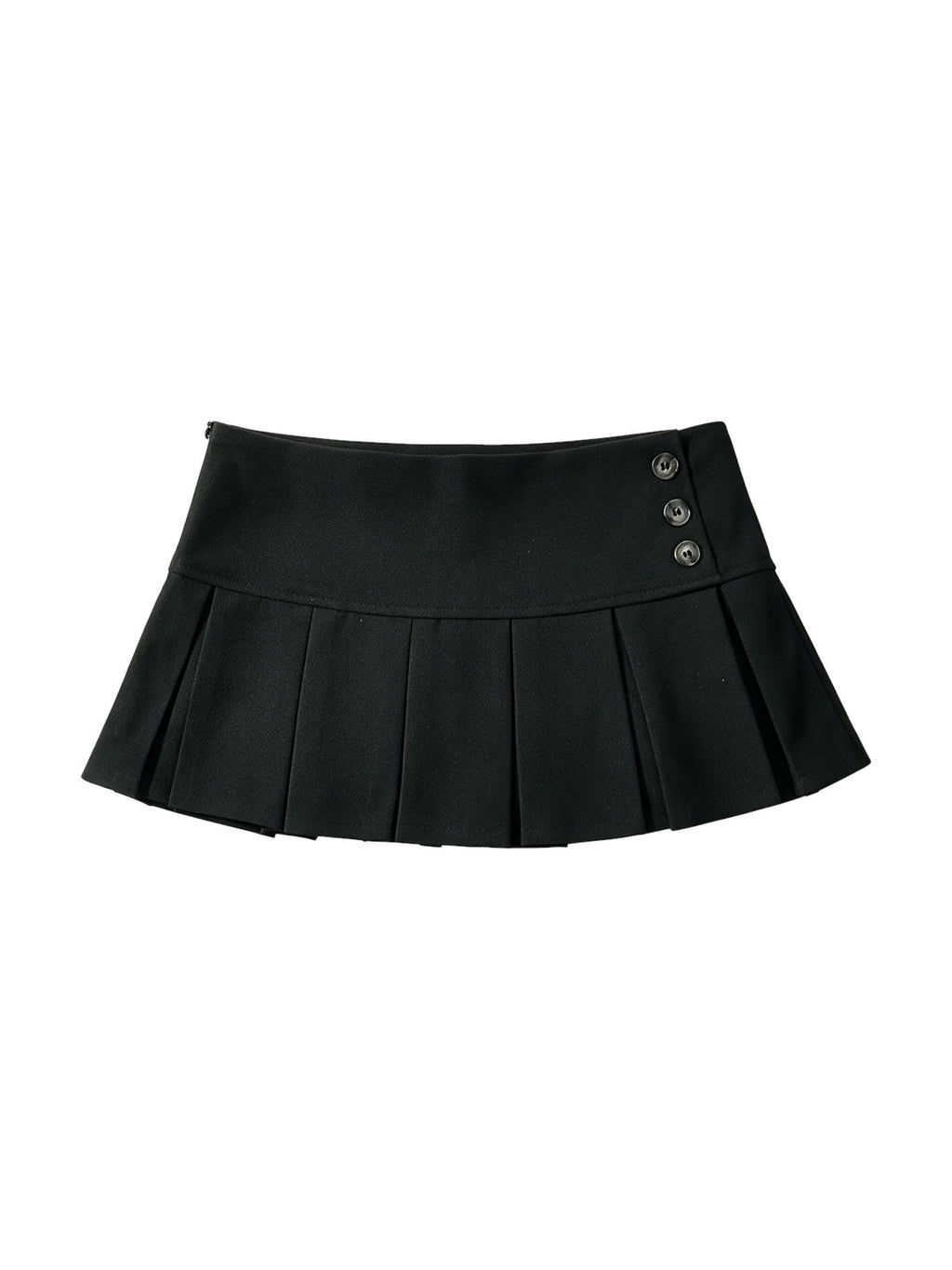 Black pleated mini skirt with silver side buttons