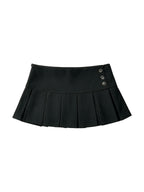 Black pleated mini skirt with silver side buttons