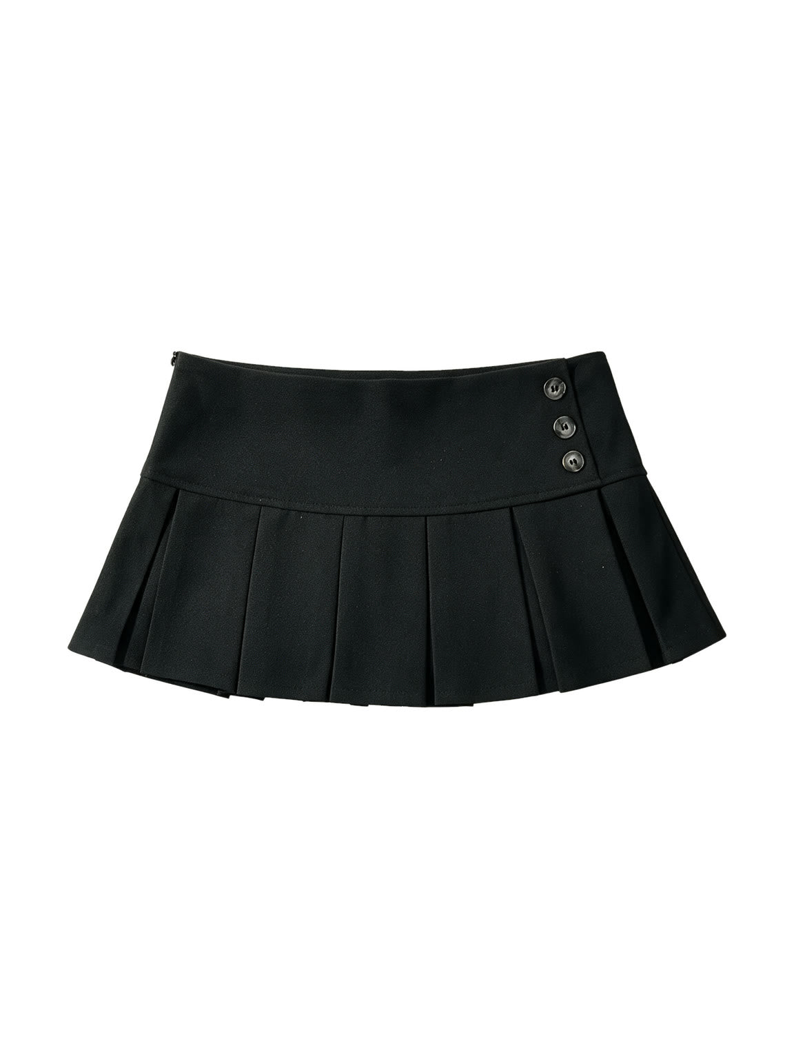Black pleated mini skirt with silver side buttons