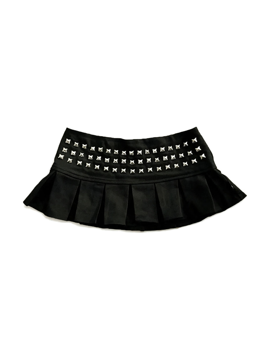 Black pleated mini skirt with a studded yoke