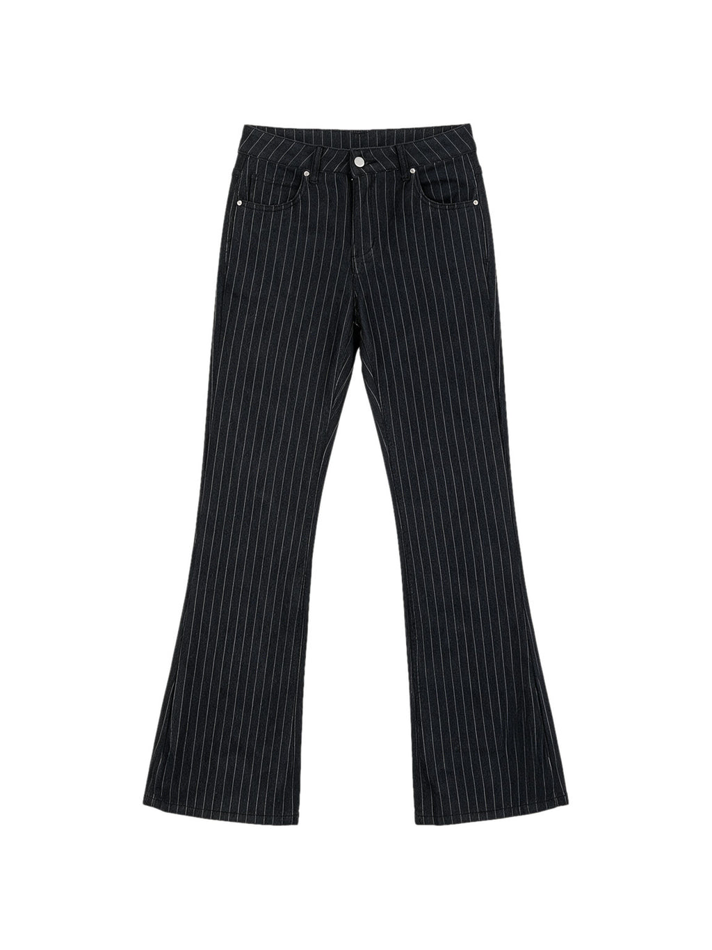 Black pinstripe low rise bootcut trousers