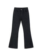 Black pinstripe low rise bootcut trousers