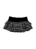 Grey striped tiered mini skirt with a black velvet waistband