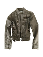 Washed army green cropped jacket with side lacing