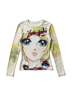 Cream long sleeve tee with a large anime face print