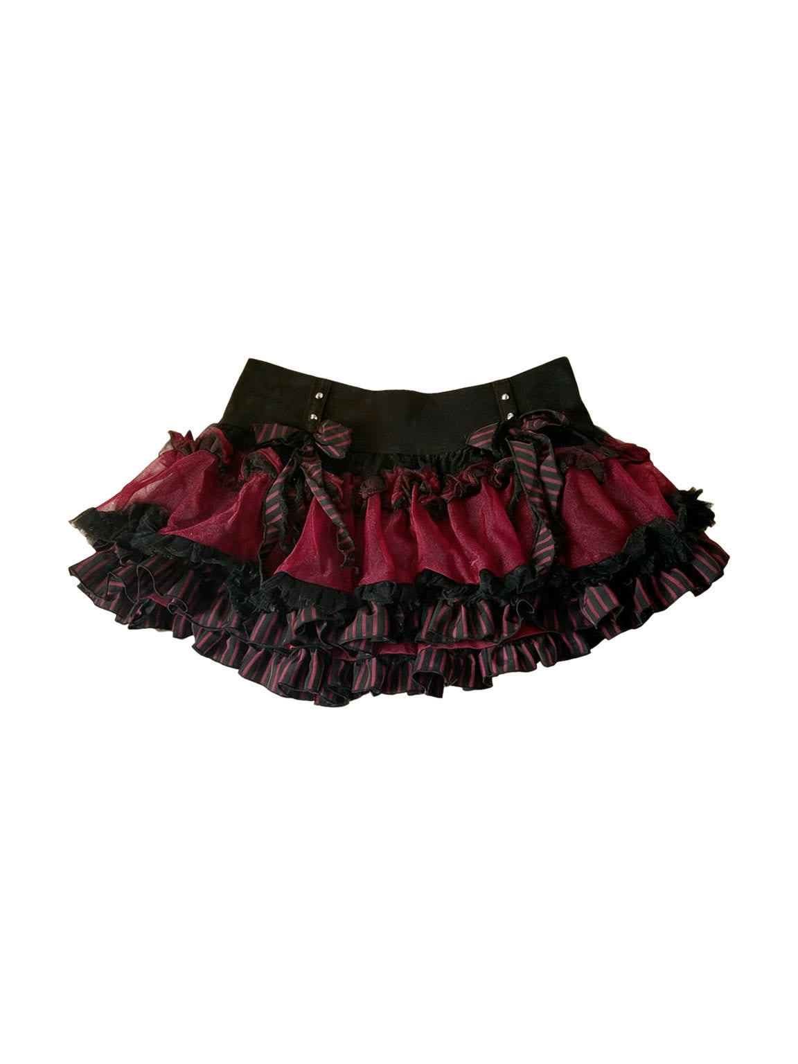 Black and red layered tiered mini skirt with lace