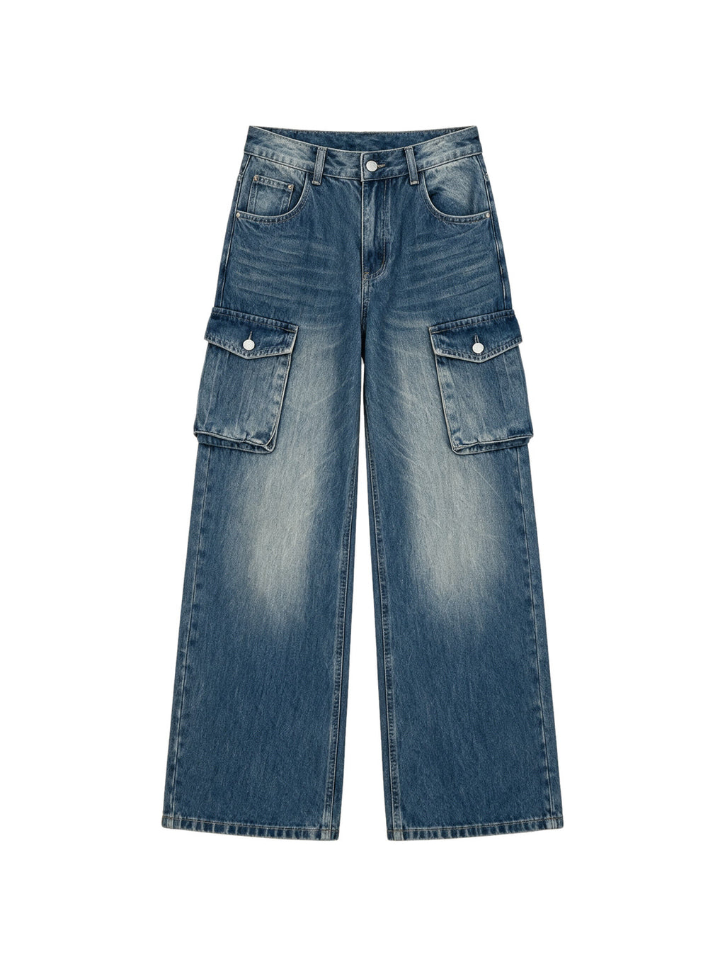 Blue baggy wide leg cargo jeans