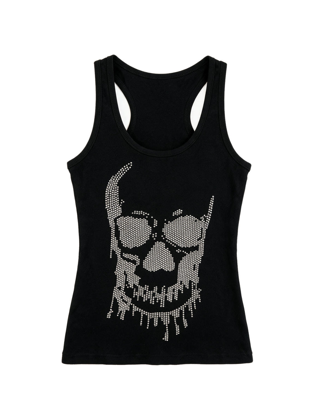 Black racer back tank with a rhinestone skull
