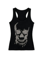 Black racer back tank with a rhinestone skull