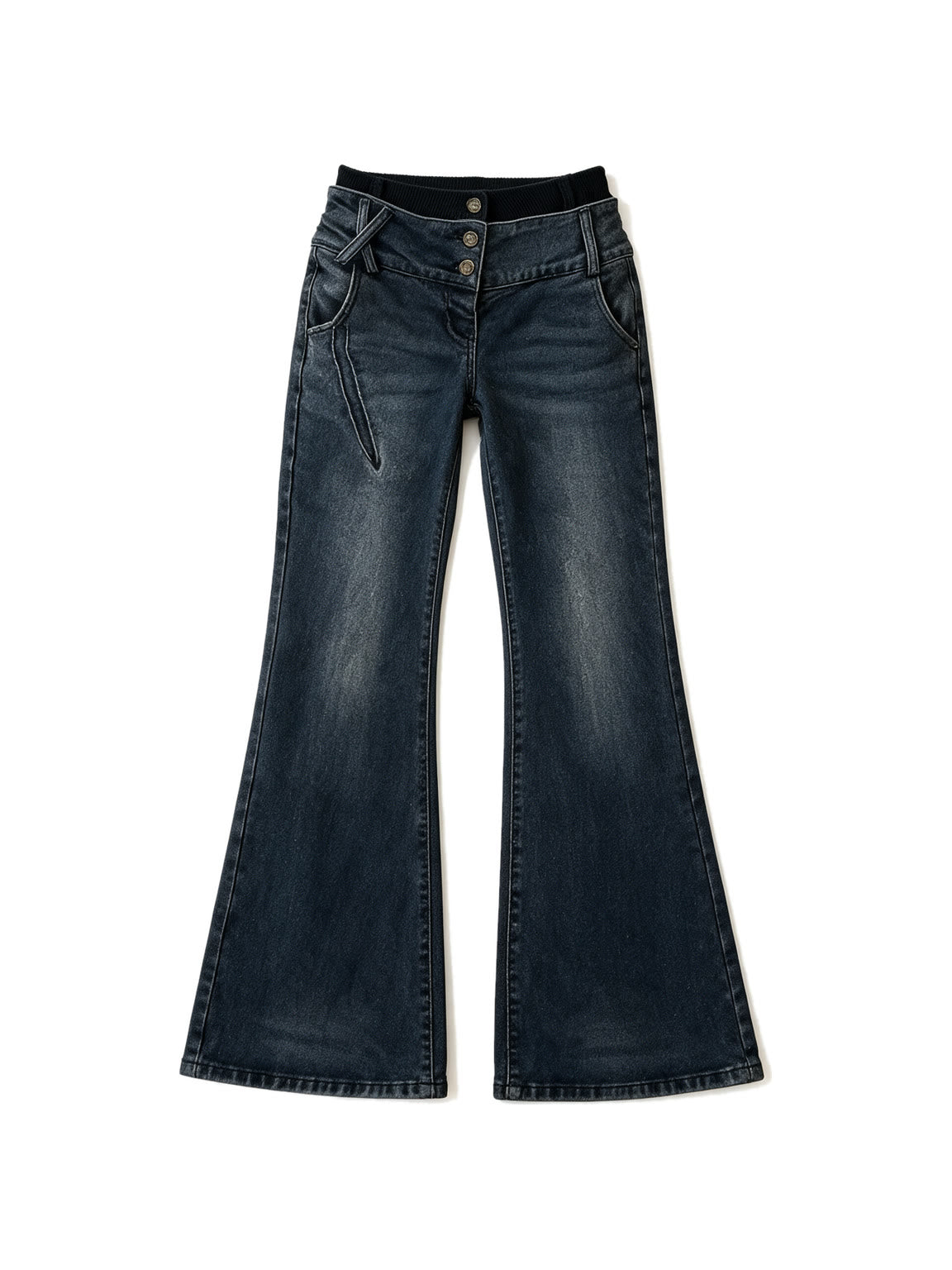 Washed blue low rise flare jeans