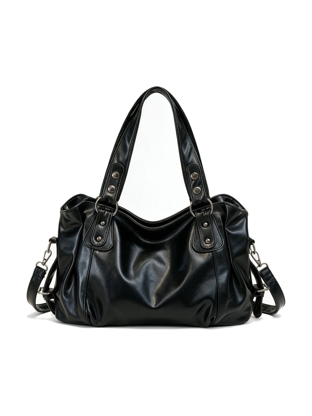 Matte black leather slouch shoulder bag