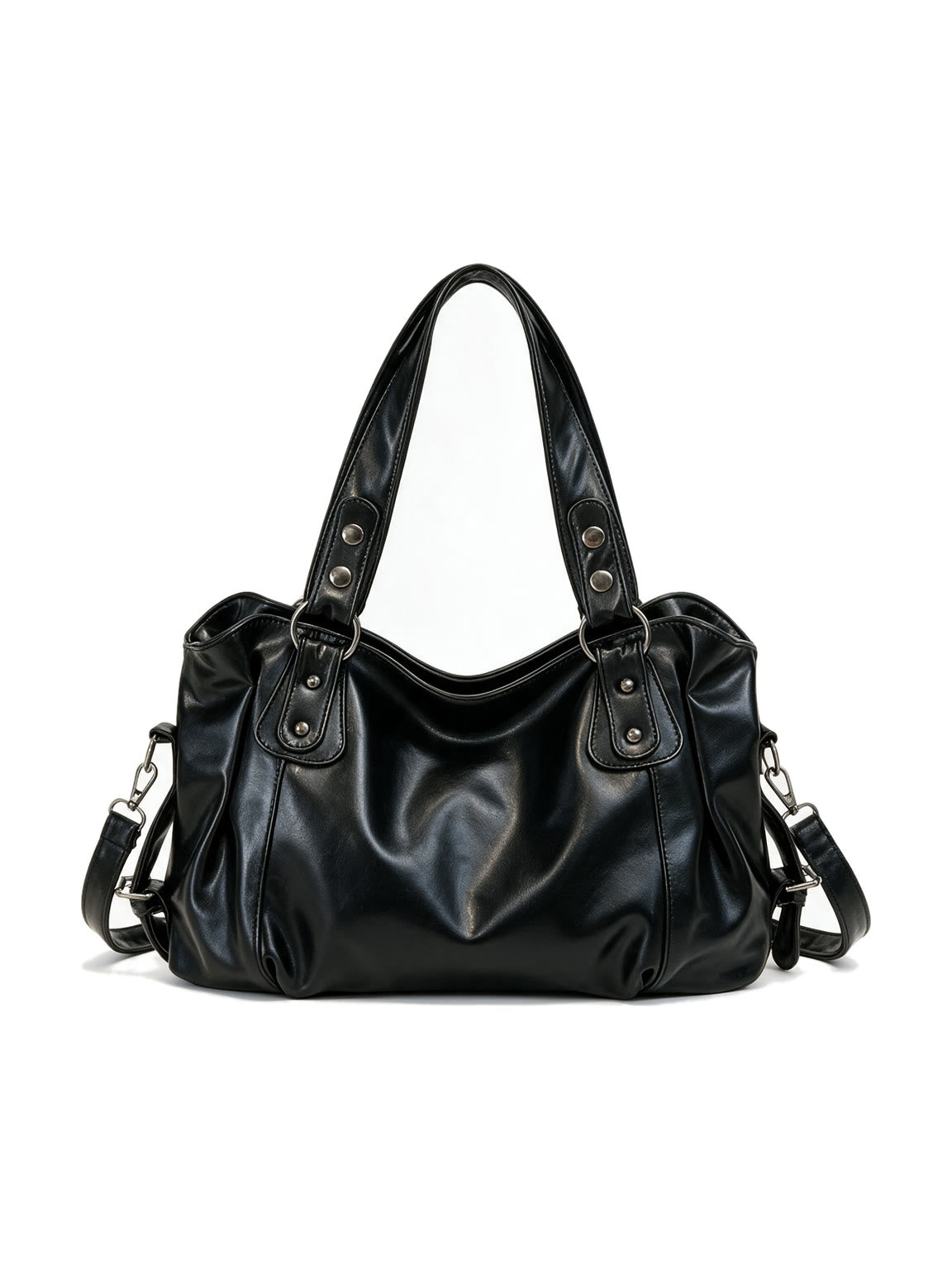 Matte black leather slouch shoulder bag