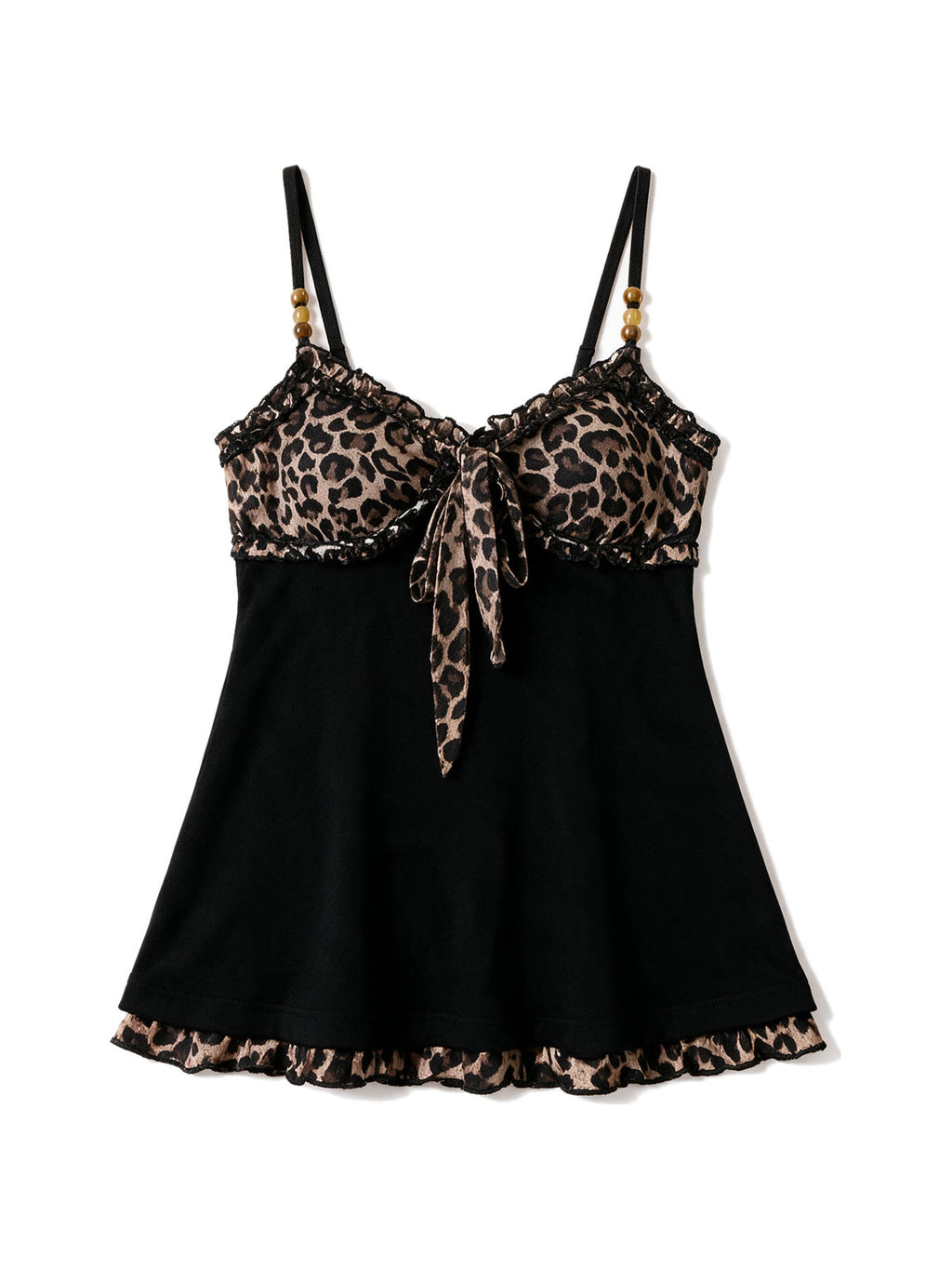 Black babydoll cami with leopard print bust and hem