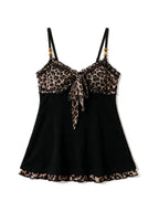 Black babydoll cami with leopard print bust and hem