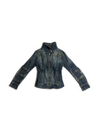 Washed blue denim jacket with multiple zips
