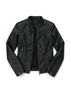 Slim black leather jacket with a mandarin collar