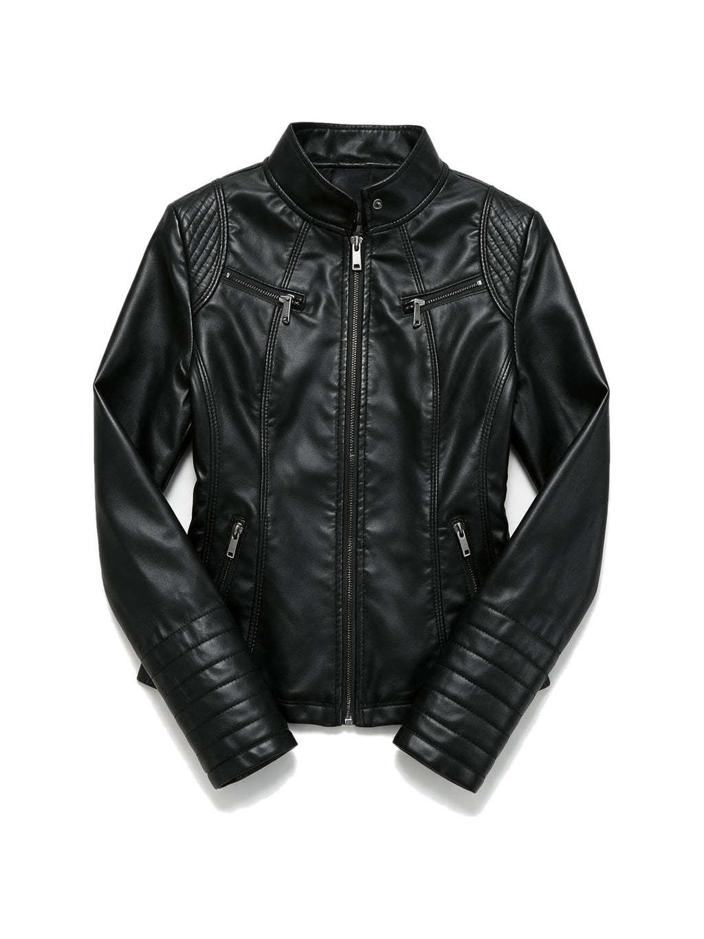Black leather jacket with quilted shoulder panels