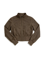 Washed taupe cropped cargo zip jacket
