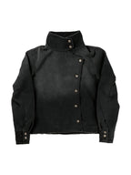 Washed black cropped fencing jacket with snap closure