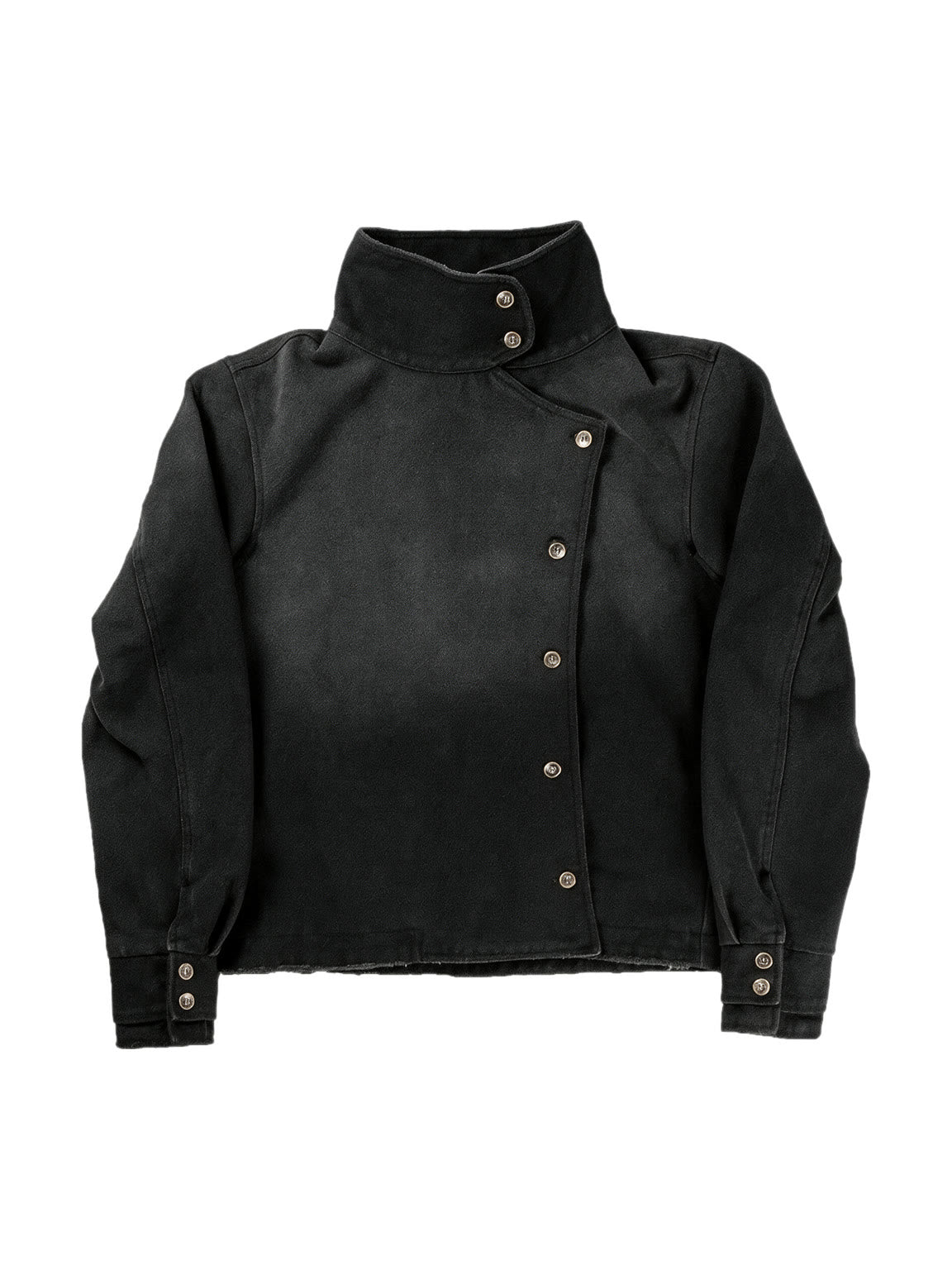 Washed black cropped fencing jacket with snap closure