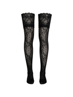 Black floral fishnet thigh high stockings