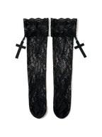 Black lace thigh high stockings with cross charms
