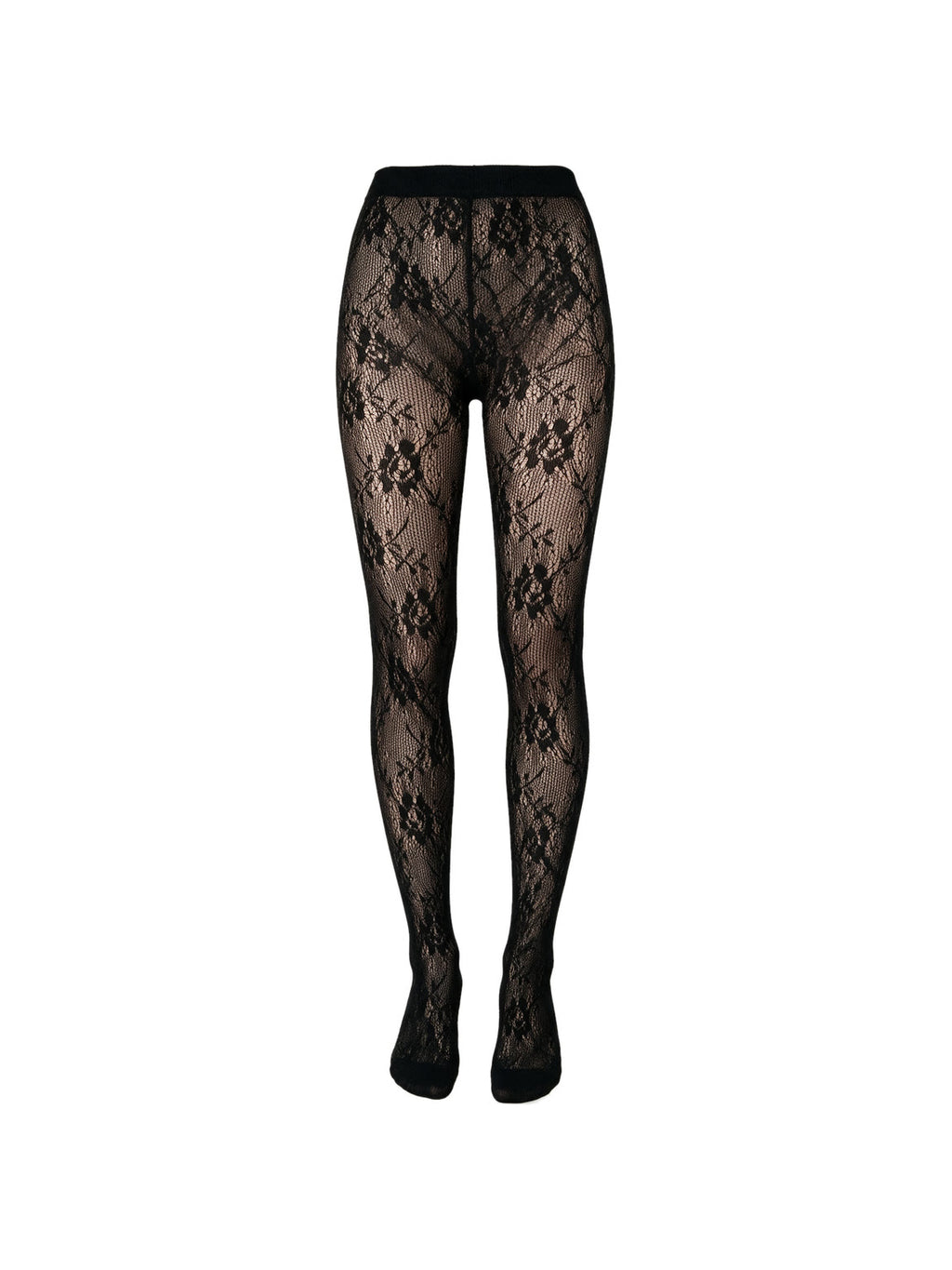 Black floral lace pantyhose