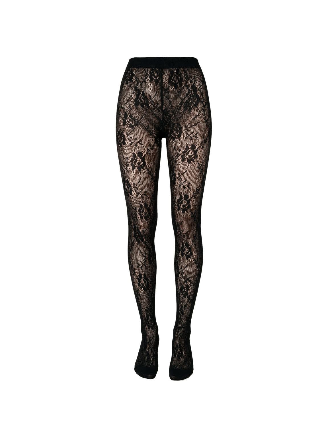 Black floral lace pantyhose