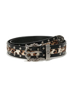 Black western belt with leopard panels and silver conchos