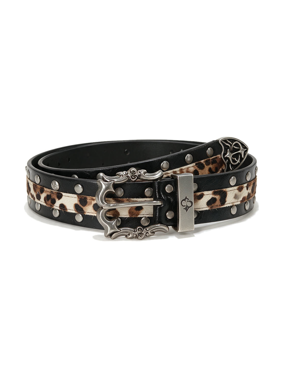 Black western belt with leopard panels and silver conchos