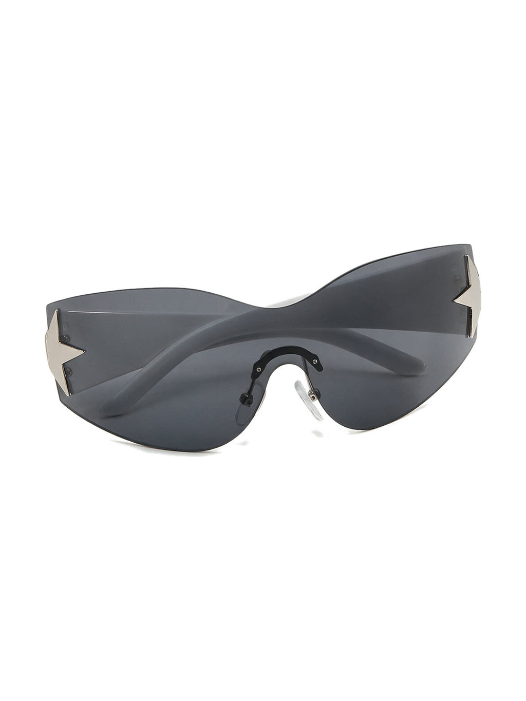 Wraparound shield sunglasses with silver arrow temples