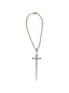 Long silver sword pendant necklace