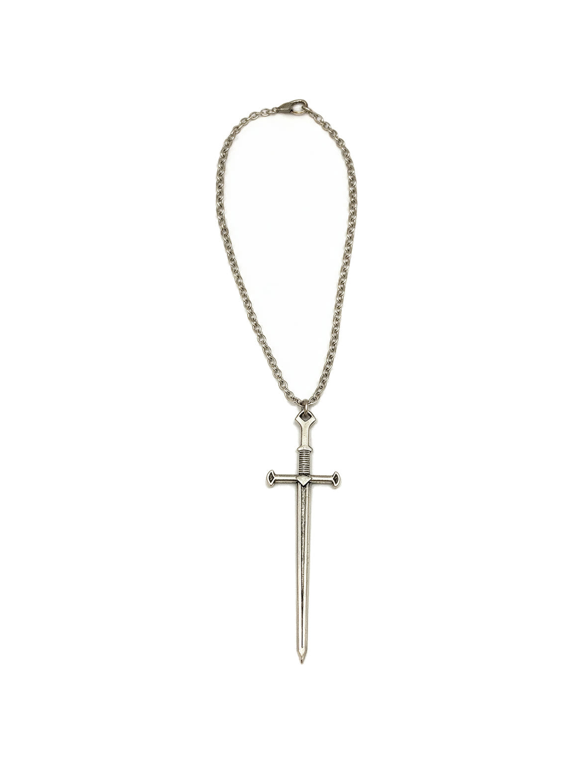 Long silver sword pendant necklace