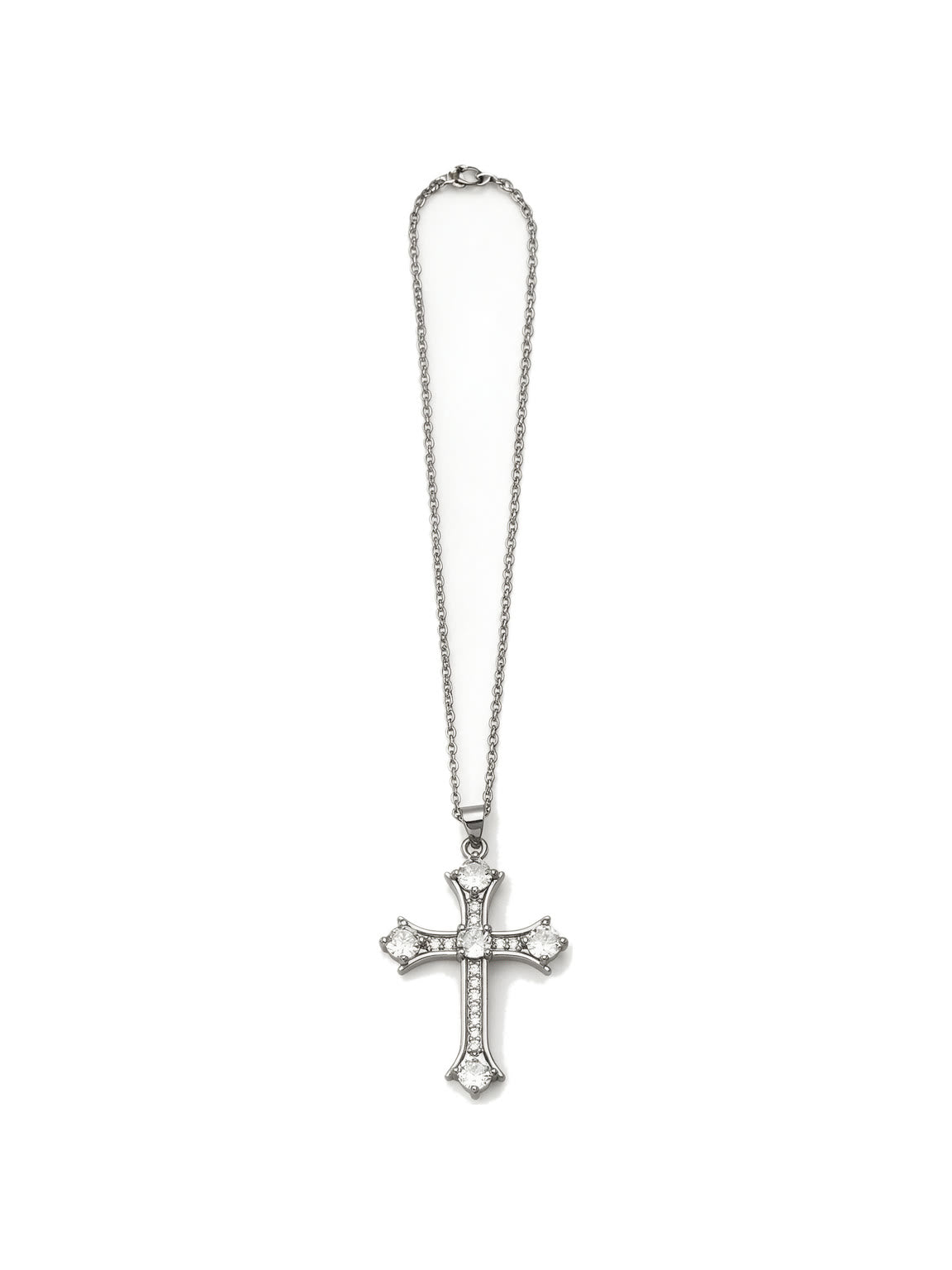 Silver cross pendant necklace set with crystals