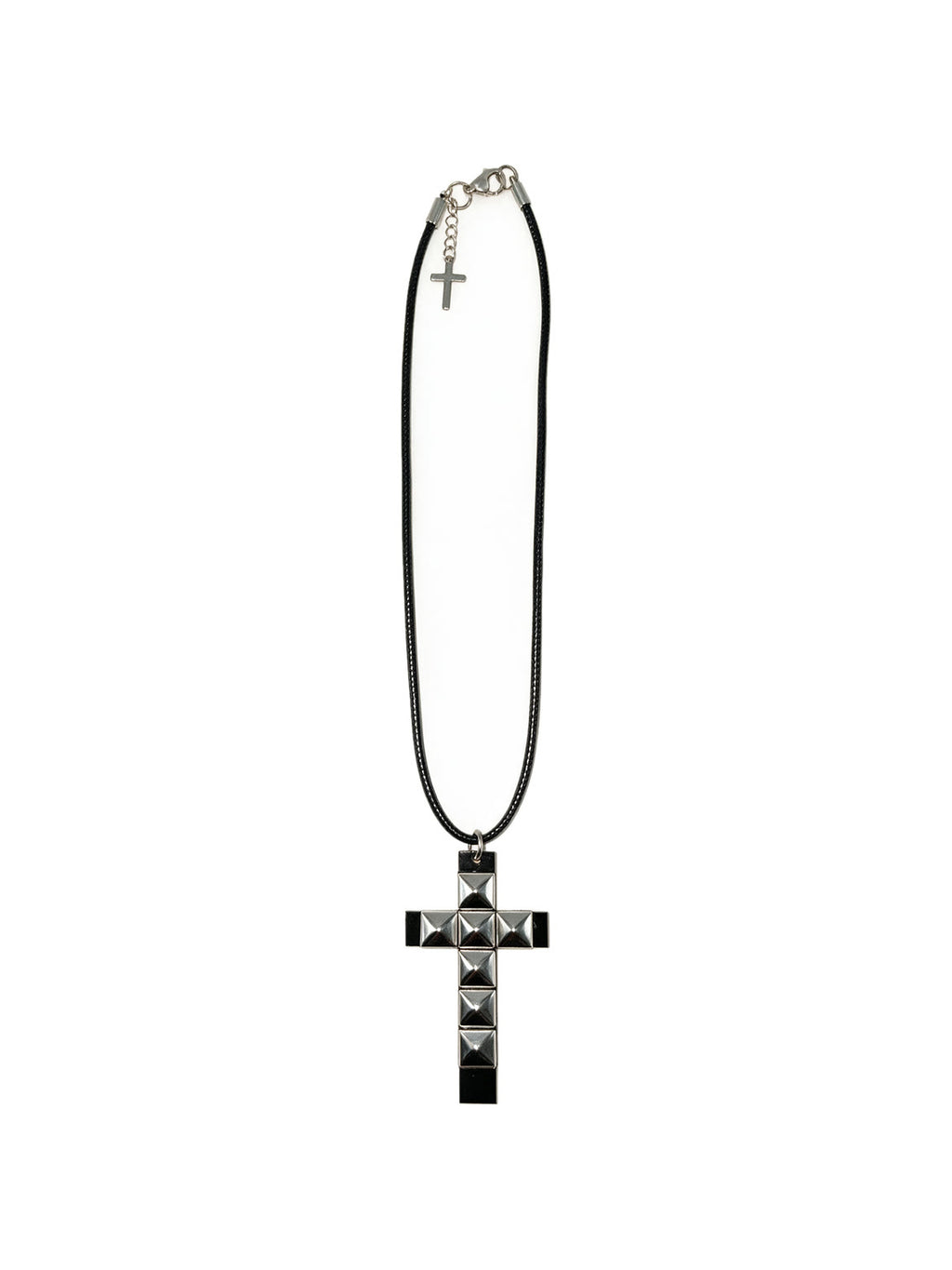Black studded cross pendant on a cord necklace