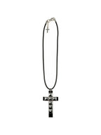 Black studded cross pendant on a cord necklace