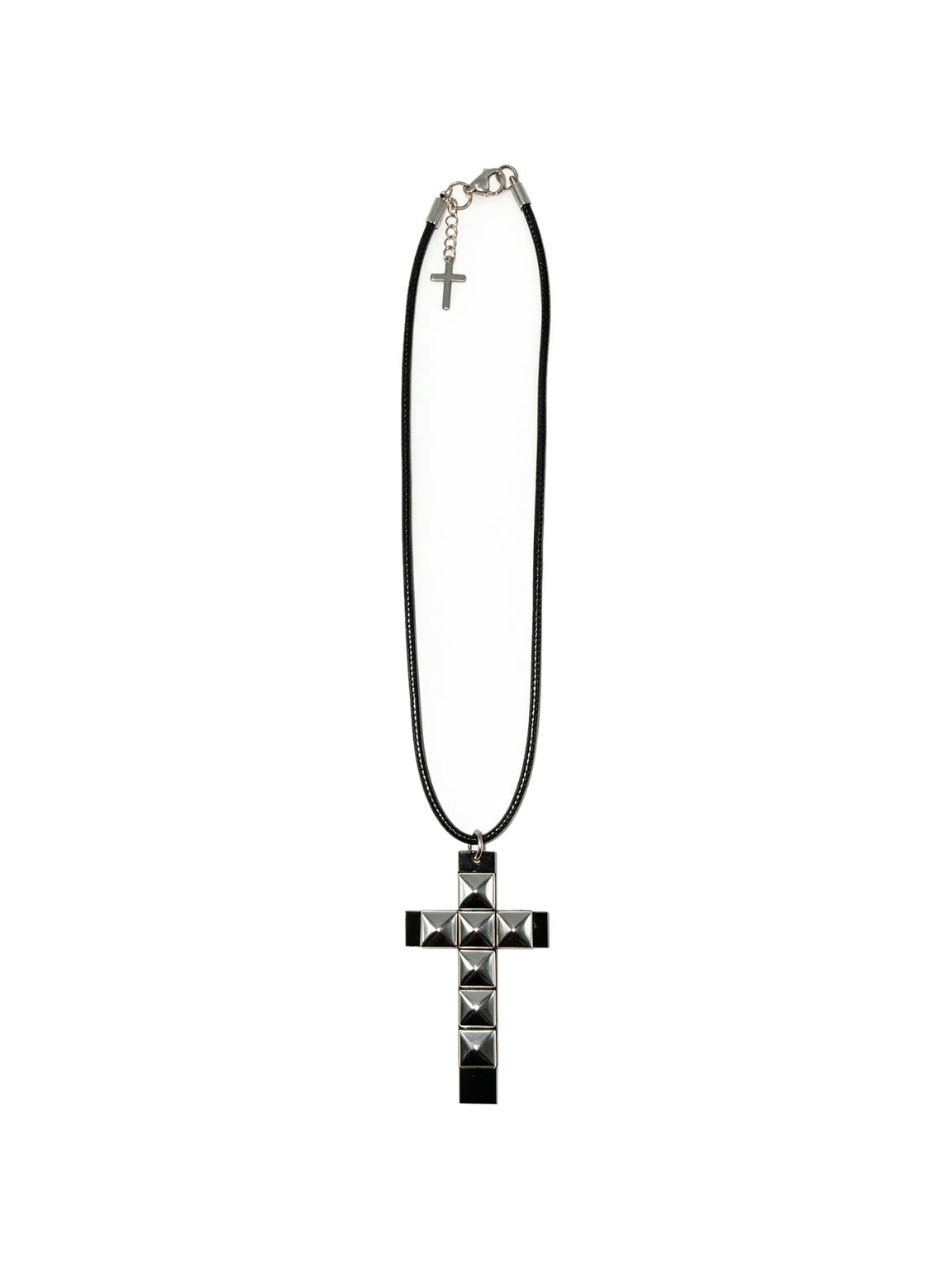 Black studded cross pendant on a cord necklace
