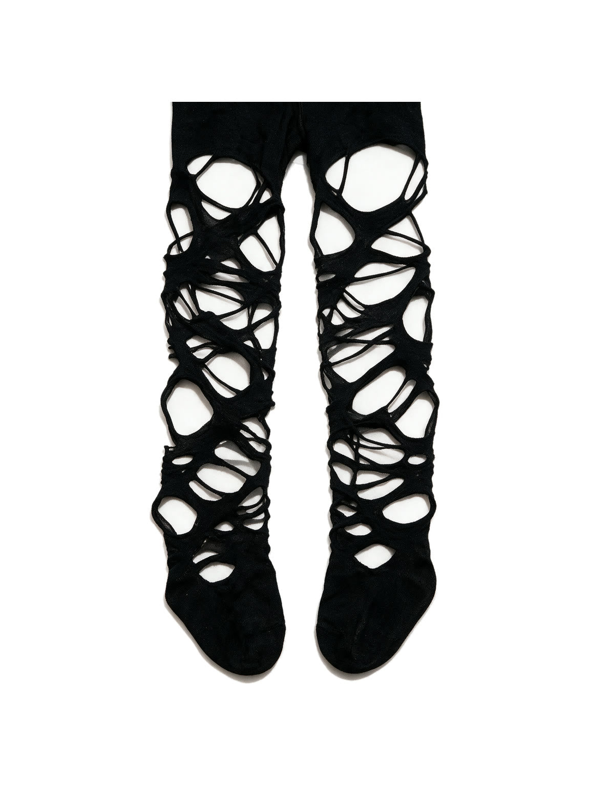 Black tights torn into ladders up both legs