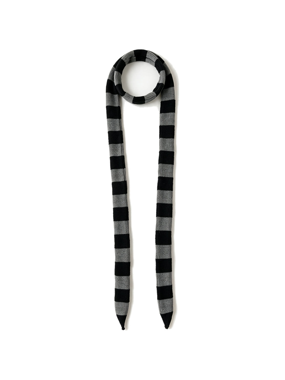 Long black and grey striped knit scarf