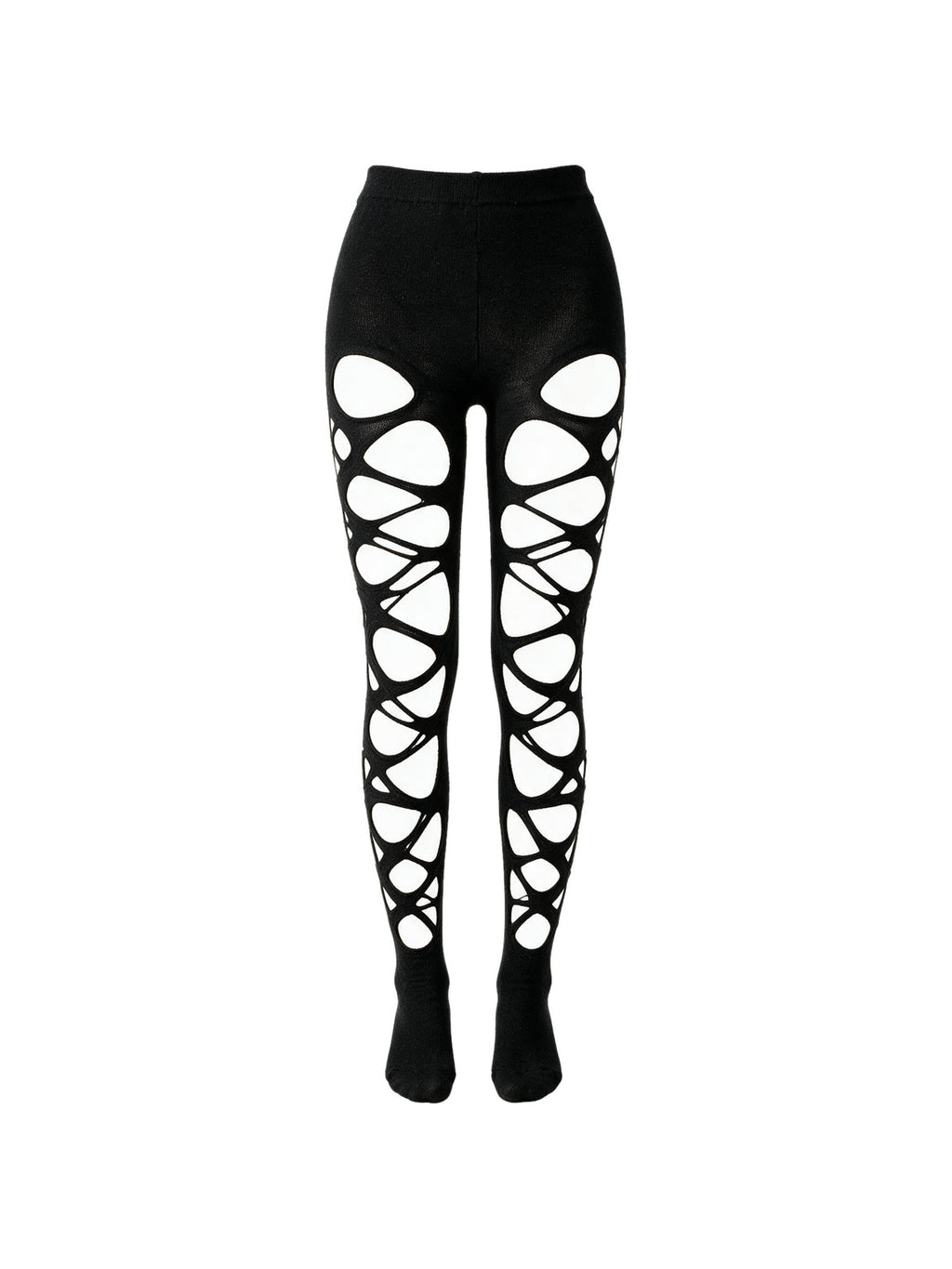 Black tights with lattice cut outs across the thighs