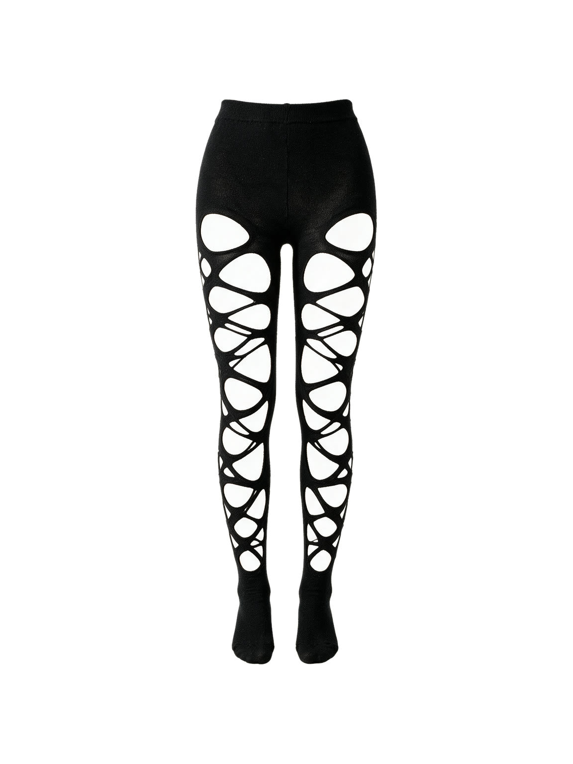 Black tights with lattice cut outs across the thighs