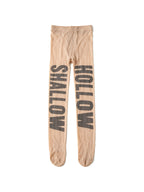 Sheer nude tights with slogan lettering printed down the leg
