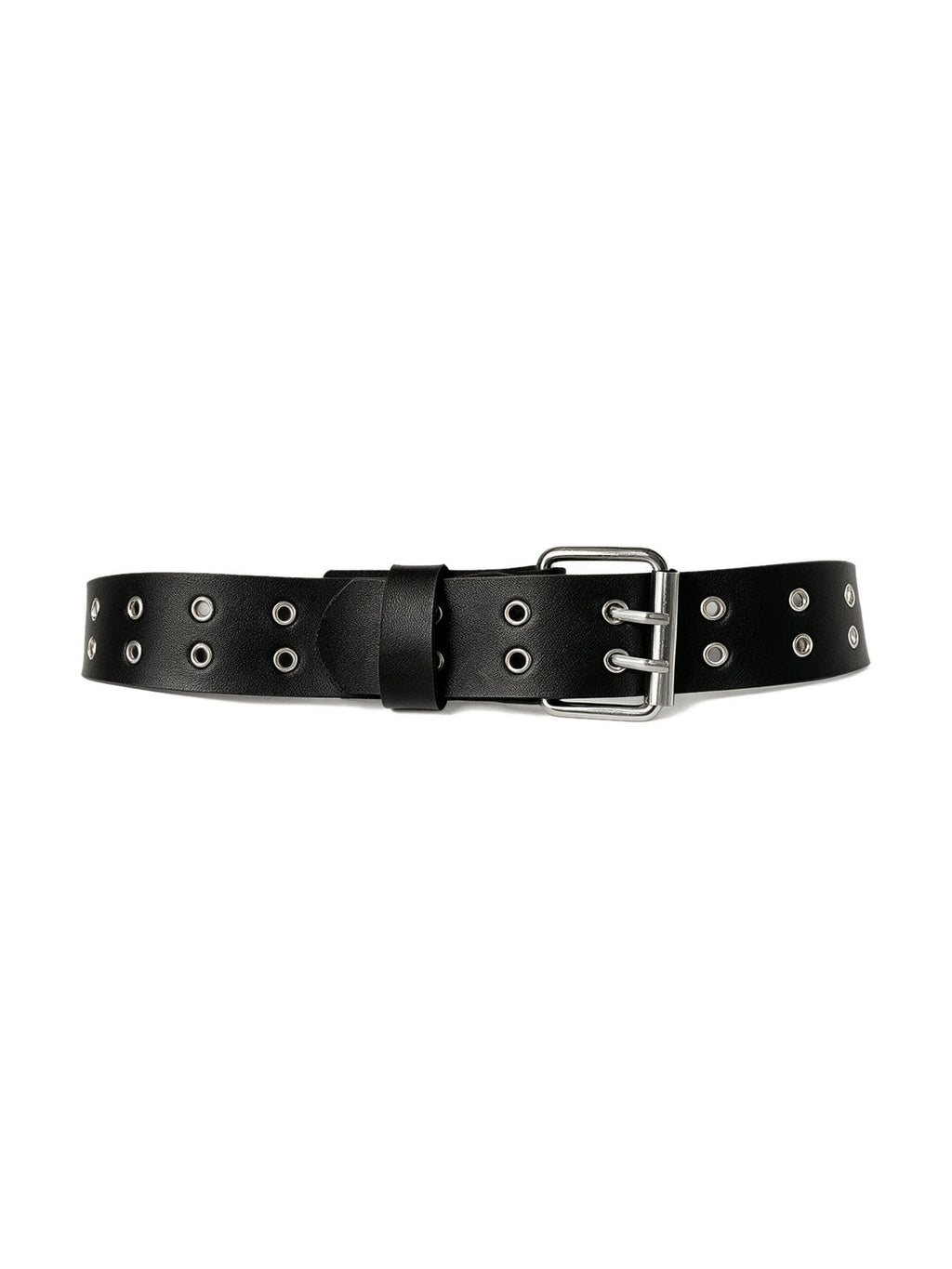 Black leather collar necklace with grommets and a buckle