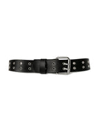 Black leather collar necklace with grommets and a buckle