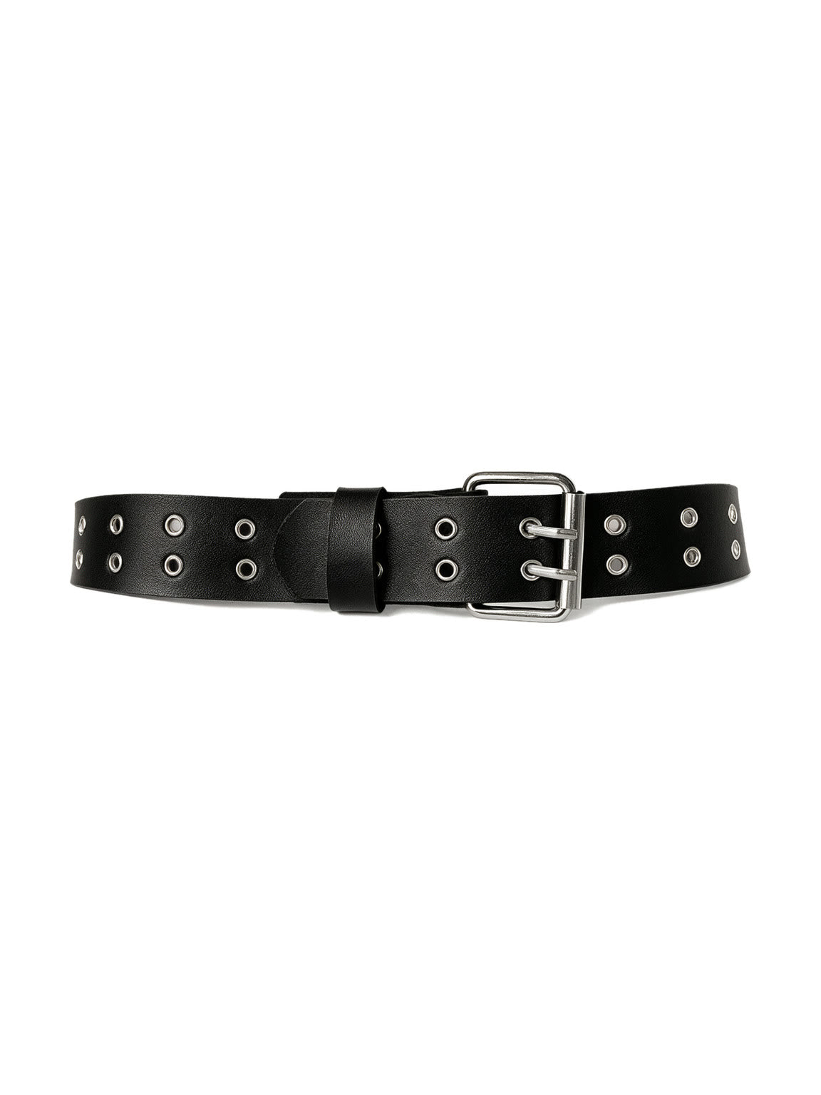 Black leather collar necklace with grommets and a buckle