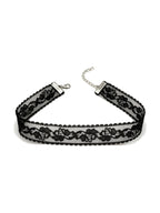 Wide black floral lace choker with a chain clasp
