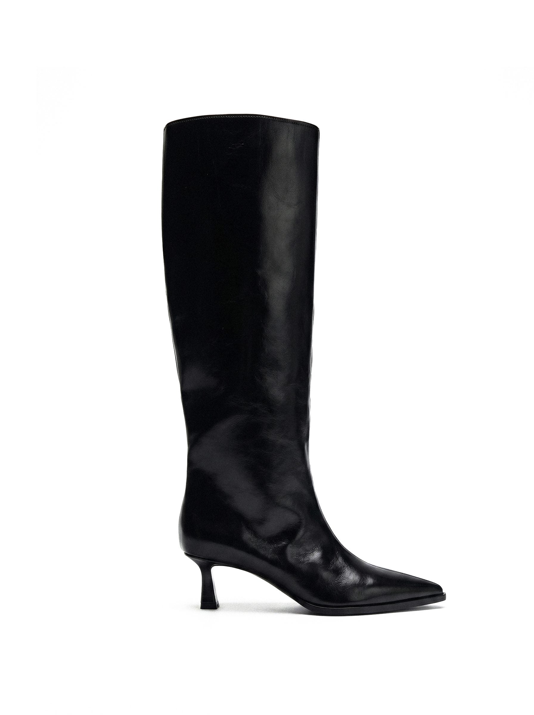 POINTED TOE KITTEN HEEL TALL BOOTS