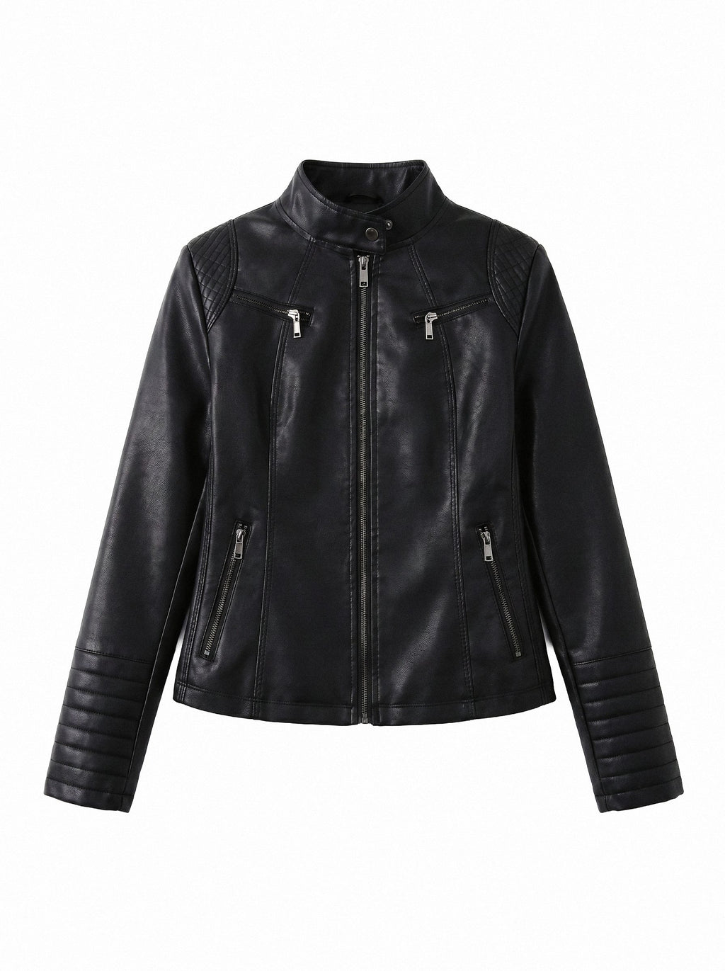 Quilted Shoulder Slim Moto Jacket
